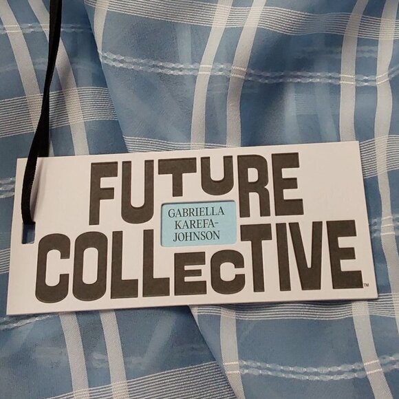 Blue Sheer Gingham Puff Sleeve Wrap Blouse | Future Collective | X Small - Picture 8 of 10